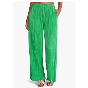 Steve Madden Addy Green Plissé Wide Leg Pants M Satin Pleated Lounge Chic